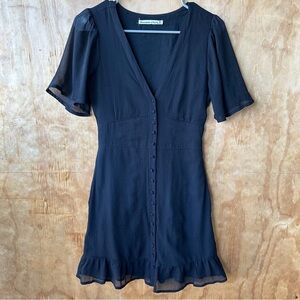 Abercrombie & Fitch Black V Neck Button Down Sheer Crepe Mini Dress